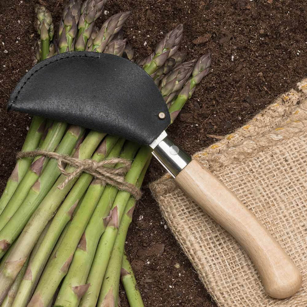Cuchillo de Cosecha Francés con Mango de Haya y Funda de Cuero