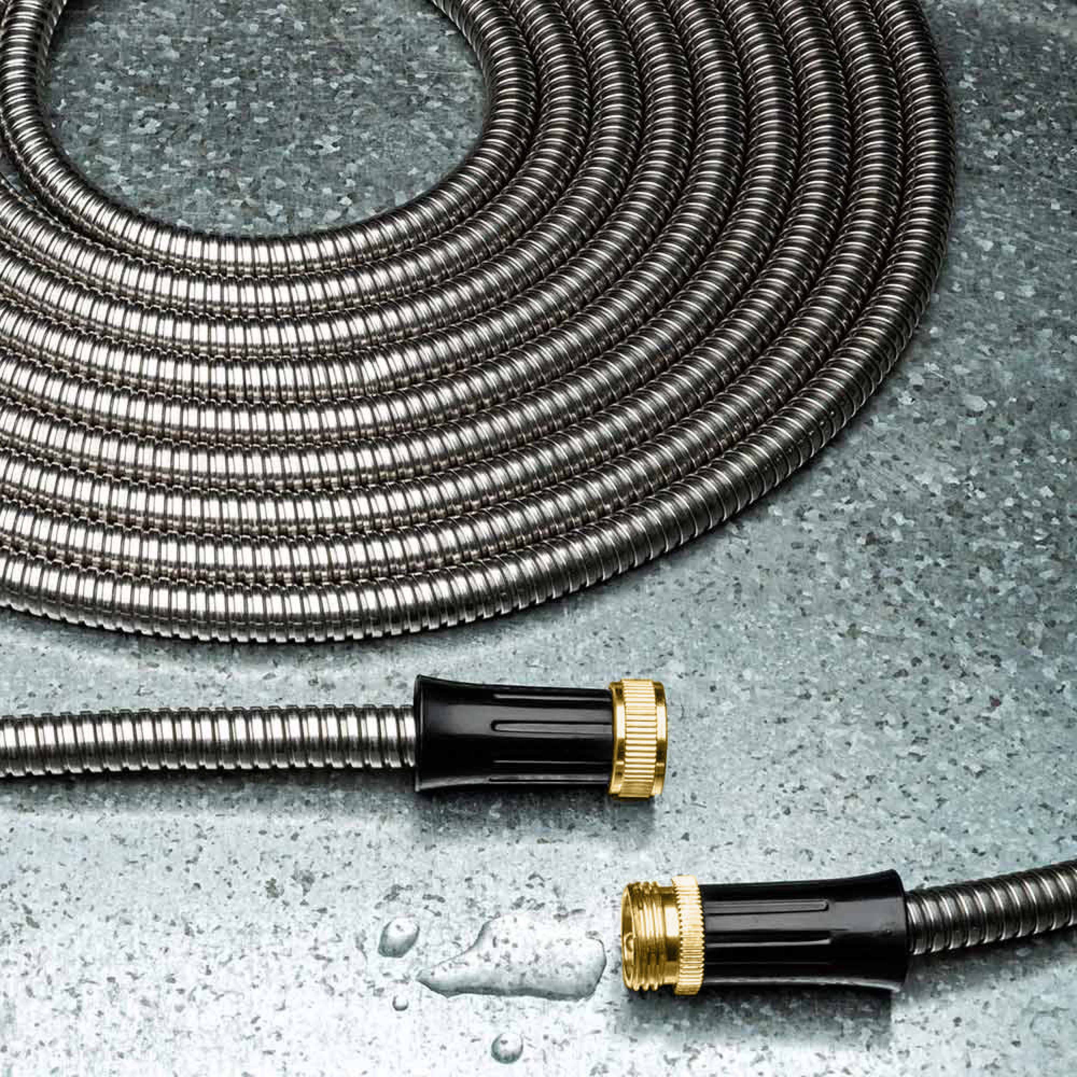 Manguera de jardín de acero inoxidable de 75 pies, a prueba de dobleces, resistente a la oxidación, para riego exterior
