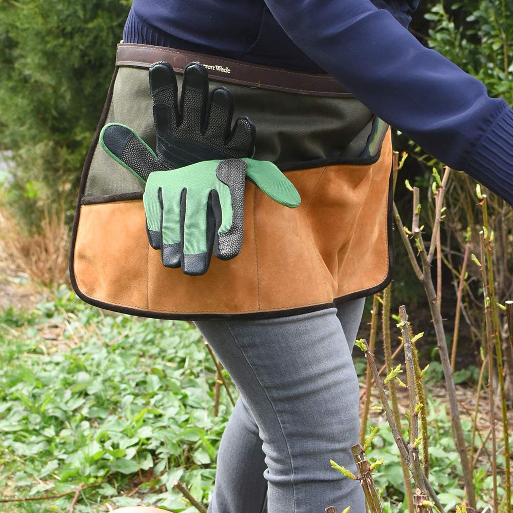 Delantal de jardinería de lona y ante, hasta la cintura, con herrajes de latón ajustables