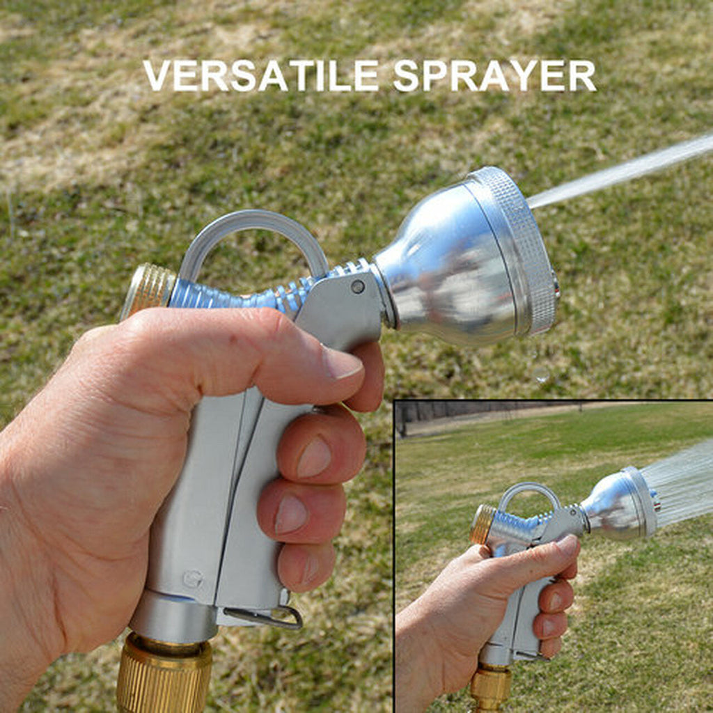 Pistola pulverizadora de riego de metal plateado resistente y versátil