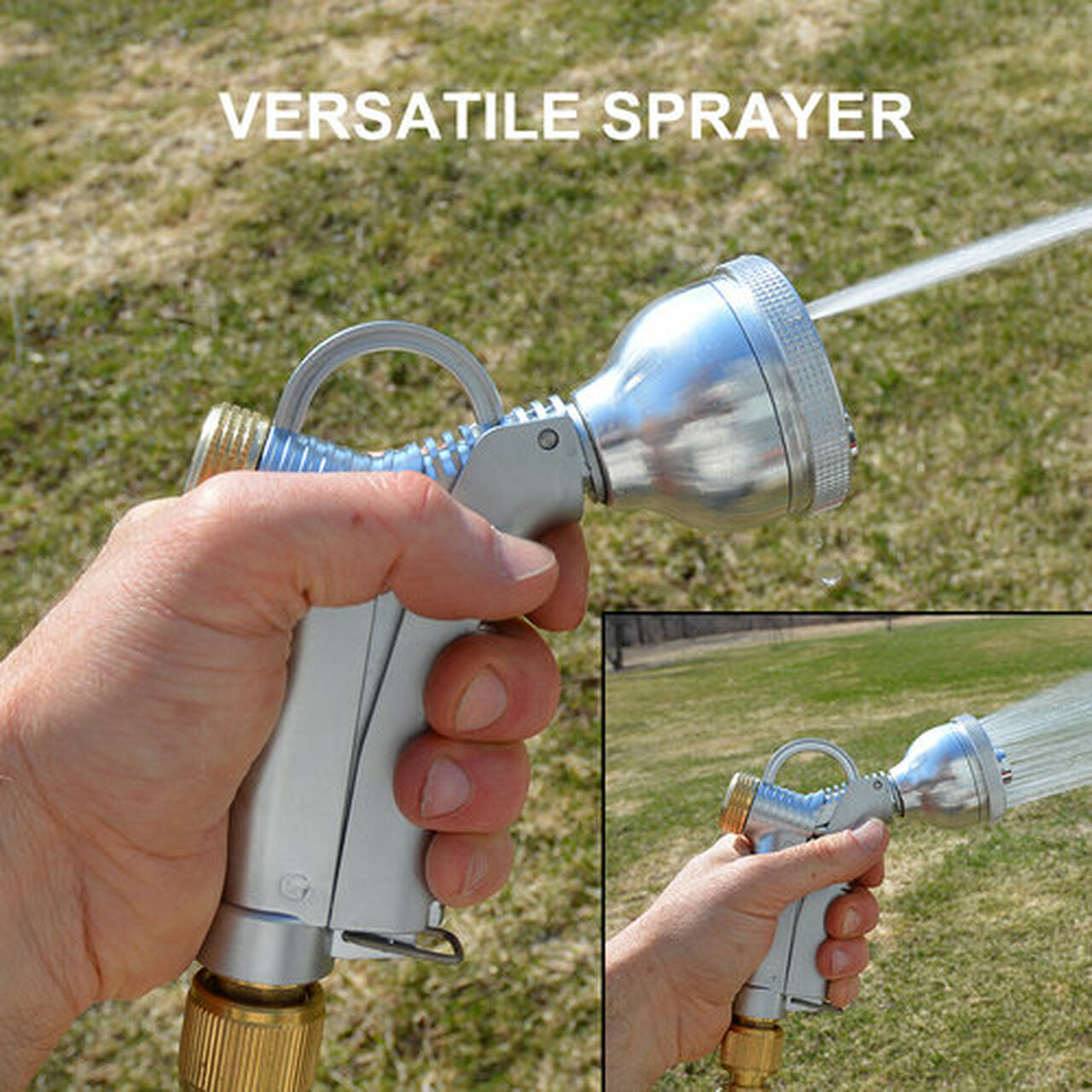 Pistola pulverizadora de riego de metal plateado resistente y versátil
