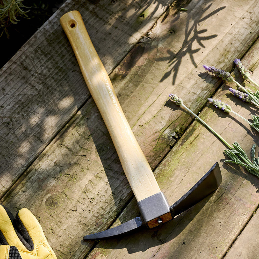 Miniazada/Horquilla de jardín japonesa con mango de madera y hoja de acero