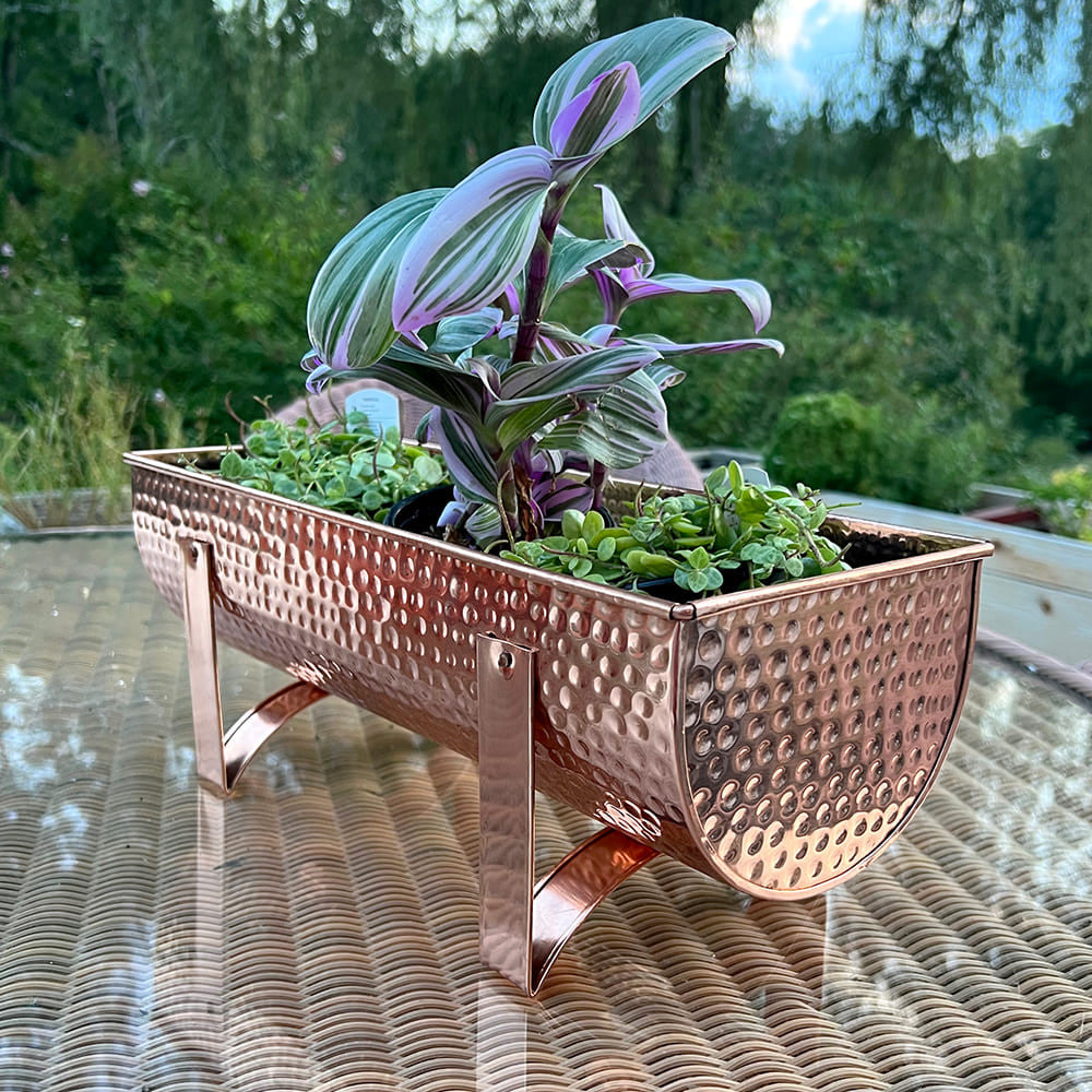 Jardinera de Cobre Macizo Martillado Pequeña para Ventana para Jardines Exteriores
