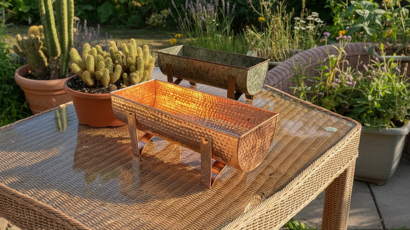 Jardinera de Cobre Macizo Martillado Pequeña para Ventana para Jardines Exteriores