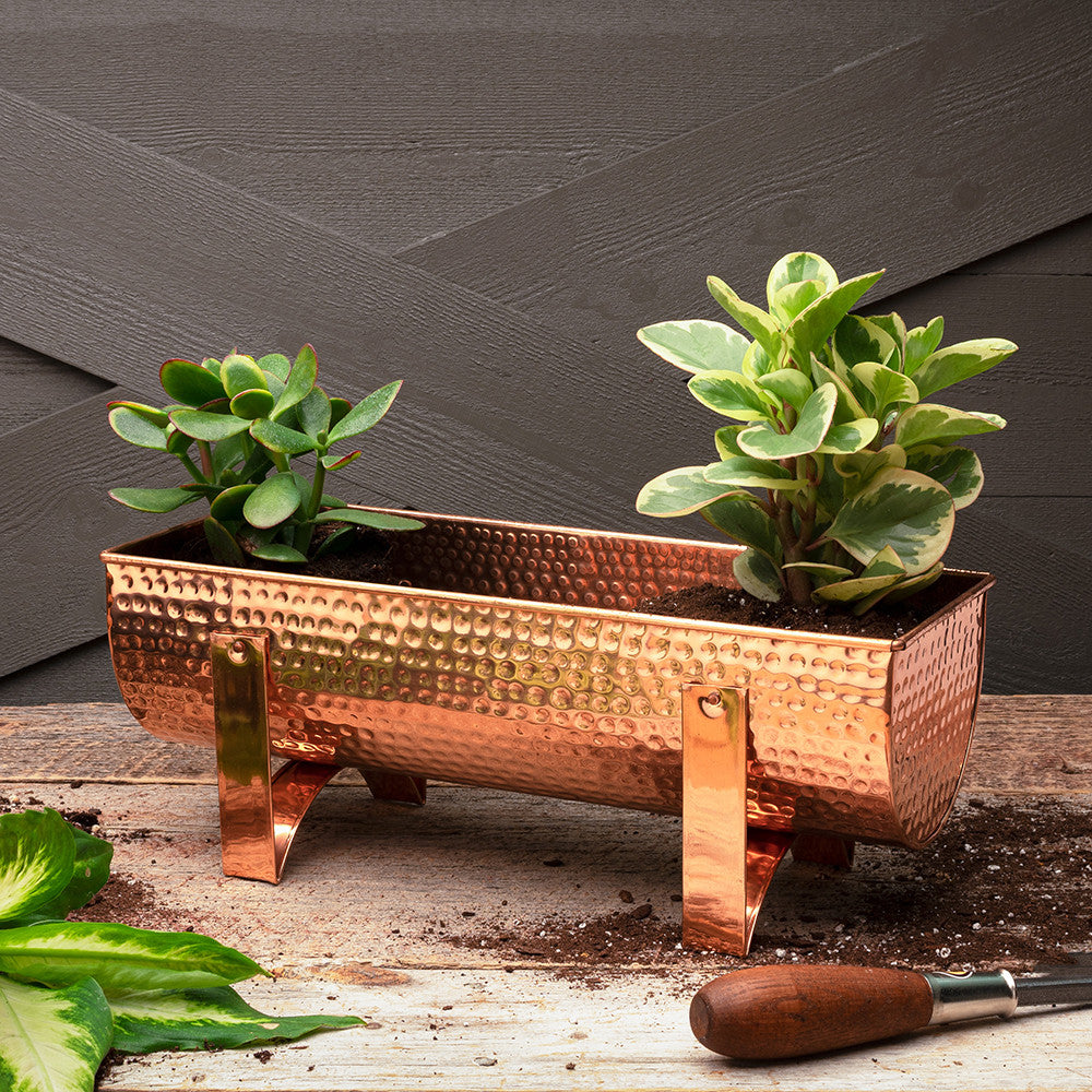 Jardinera de Cobre Macizo Martillado Pequeña para Ventana para Jardines Exteriores