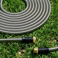 Manguera de jardín de acero inoxidable de 75 pies, a prueba de dobleces, resistente a la oxidación, para riego exterior