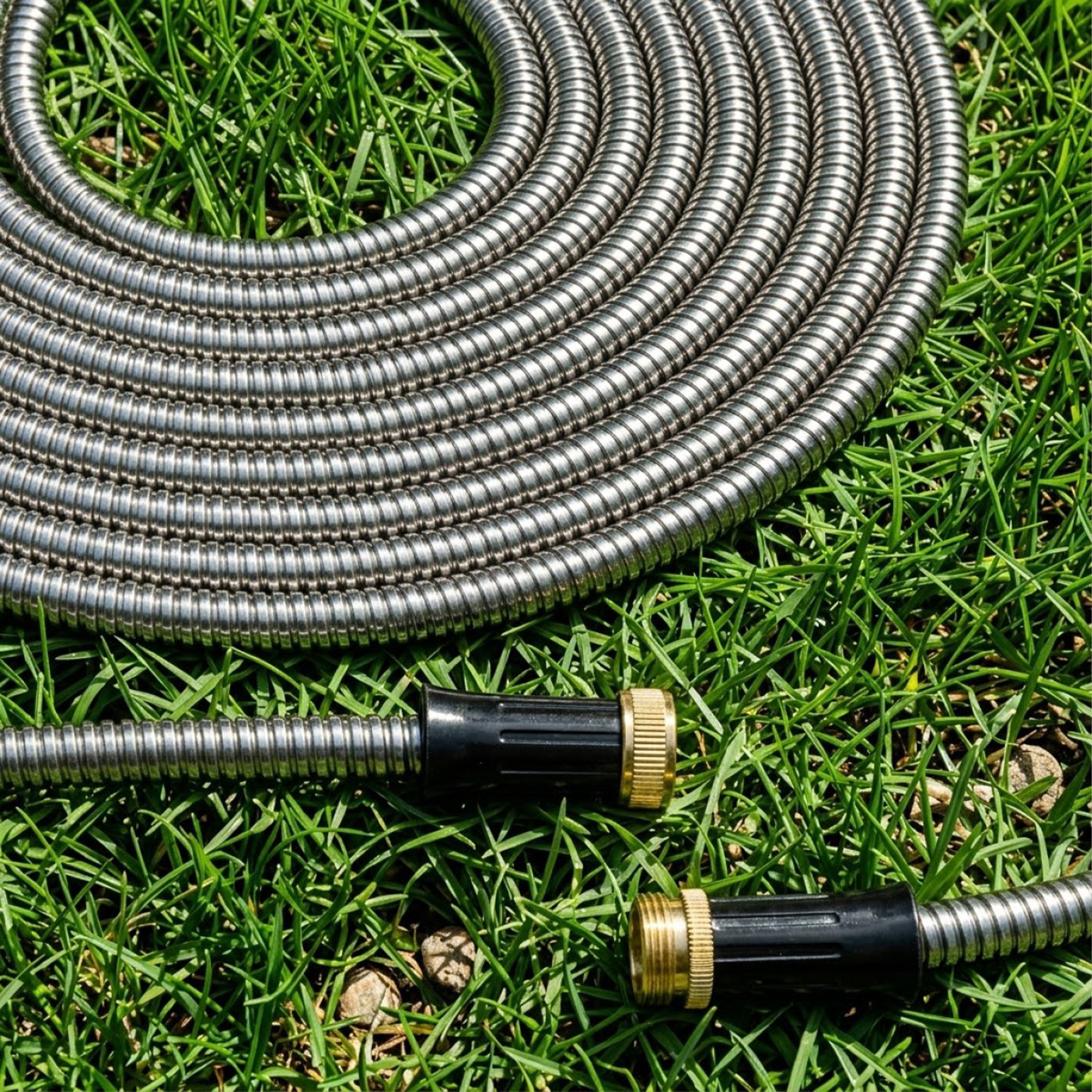 Manguera de jardín de acero inoxidable de 75 pies, a prueba de dobleces, resistente a la oxidación, para riego exterior