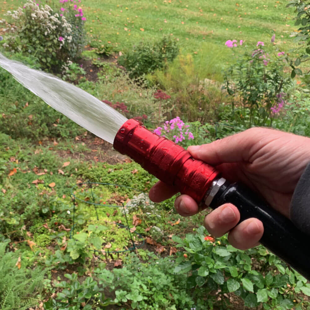 Boquilla de manguera contra incendios de aluminio anodizado rojo, rociador ajustable, herramienta de riego de jardín