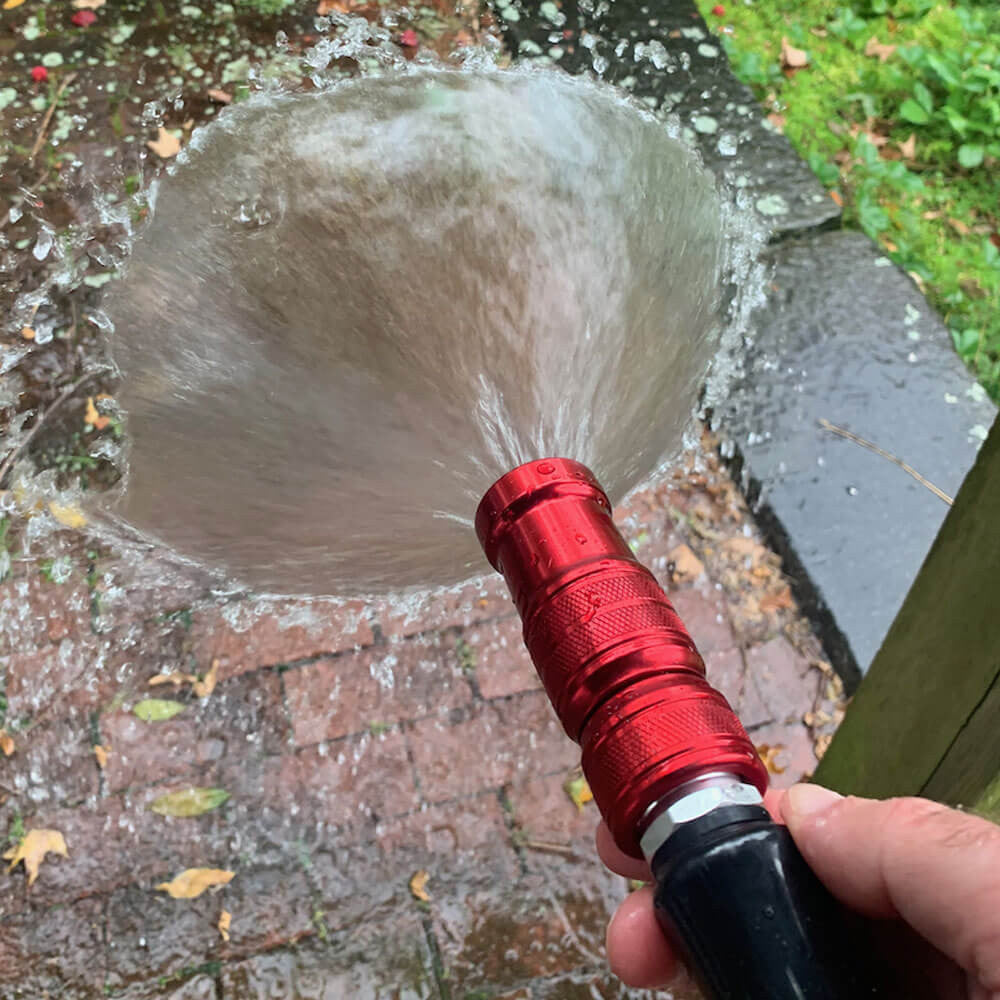 Boquilla de manguera contra incendios de aluminio anodizado rojo, rociador ajustable, herramienta de riego de jardín