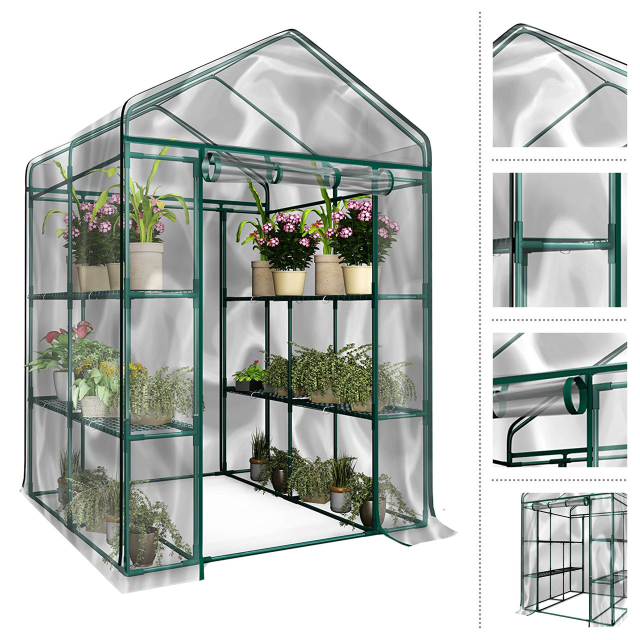 Invernadero Transitable con Estantes Resistente para Cultivo en Jardín Exterior Interior