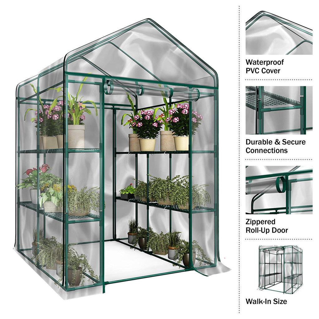 Invernadero Transitable con Estantes Resistente para Cultivo en Jardín Exterior Interior